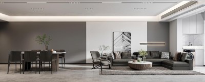 现代黑白灰客餐厅3D模型下载